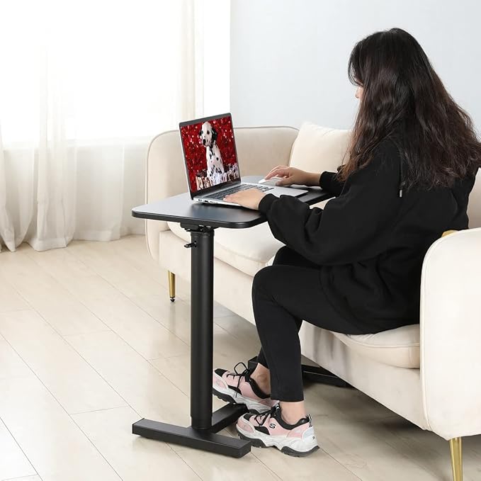 Mobile Standing Desk 90° Tilt Table Height Adjustable Storable Overbed Table 30 Inch Rolling Laptop Desk with Gas Spring Riser and Wheels for Home Office Medical School