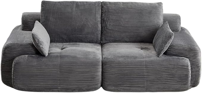 Modern Loveseat with Pillows Extra Deep Soft Cloud Love Seat with Multiple Corduroy Boneless 2 Seate Couch for Living Room Apartments Bedrooms Guest Rooms (Grey 2 Seat)