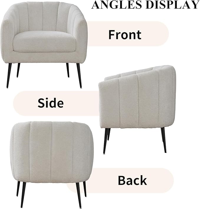 Modern Accent Chair Chenille Upholstered Accent Single Sofa with Metal Legs Tufted Lounge Chair with Wraparound Backrest Leisure Armchair for Living Room Office (Ivory)