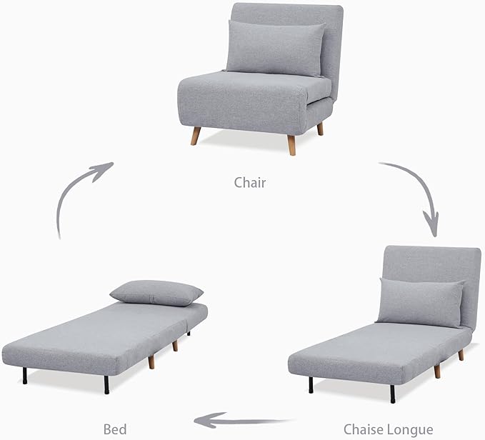 Convertible Sleeper Chair 3 in 1 Folding Single Chair Sleep Turns into Bed Sofa Bed for Adults Foldable Twin Chaise Lounge for Living Room Bedroom Sturdy Wood Frame and Easy Assembly