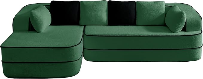 Ball &amp Cast 106 Cloud Sectional Couch with L-Shape ChaiseTeddy Fabric Boneless Modular Sofa with Deep Seat32D High Density SpongeUpholstered Couch for Living RoomNo Assembly RequiredGreen(Le