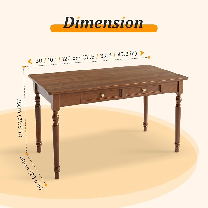 31 Solid Wood Writing Desk with 1 Drawers Small Space Computer Desk in Rich Walnut Mid-Century Modern Study Table &amp Compact Bedroom Vanity Rustic Home Office Workstation