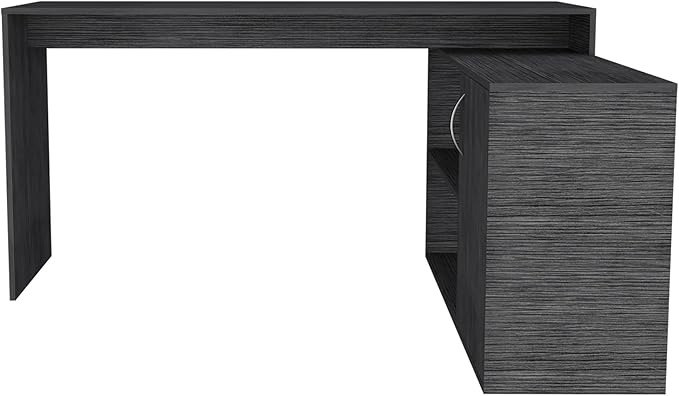 Penau L-Shaped Office Desk with 1 Drawer and 2 Shelves Smokey Oak Finish Corner Desk for Space Saving 59.64 Inches Wide Ideal for Home or Office Manufactured Wood Construction