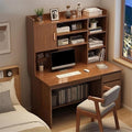 NIUYAO Integrated Storage Desk with Hutch Bookshelf and Cable Management Modern Writing Table Shelves Work Desk PC Table Home Office Corner Study Desk Without Chair (Brown 39.5 L x 18 W x 64 H)