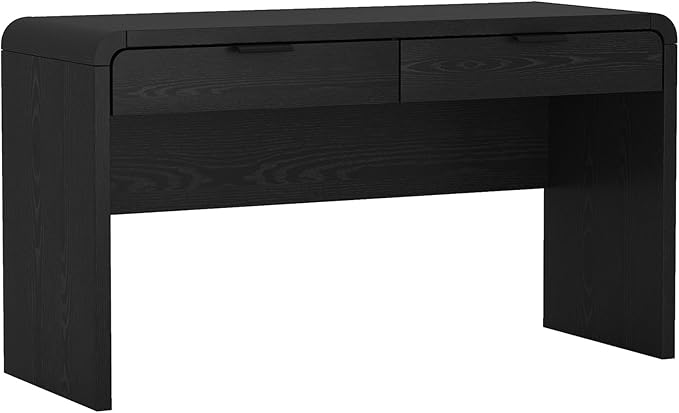 Manhattan Comfort Grace 54 Modern Office Desk with 2 Drawers Wood Table with Metal Recessed Handles for Work from Home Study Craft Stylish Executive Desk Black