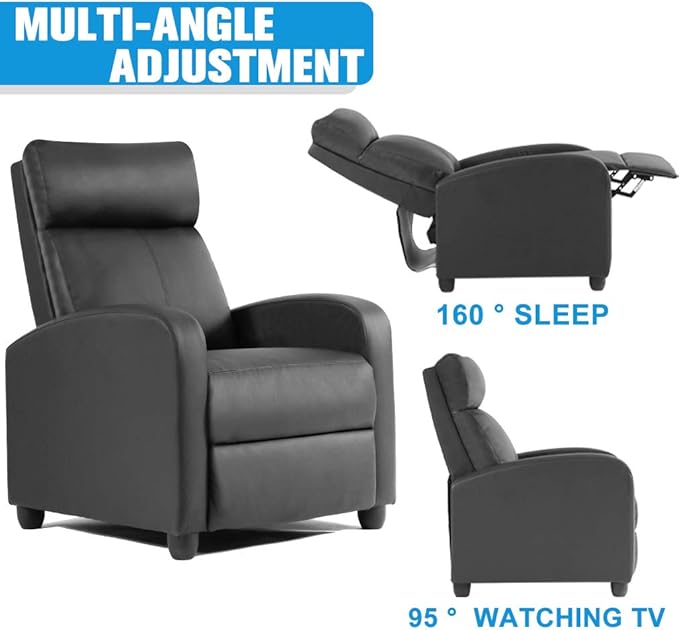 Recliner Chair for Living Room Massage Recliner Sofa Home Theater Seating Modern Reclining Chair Winback Single Sofa Reading Chair Easy Lounge with PU Leather Padded Seat Backrest (Black)
