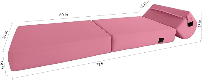 D&ampD Futon Furniture Sleeper Chair Folding Bed Studio Sofa Guest Folded Mattress High Density Foam (70 x 24 x 6 Pink)