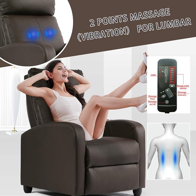 Recliner Chair Massage Chair Reclining Chair Sofa Lounge Chair Living Room Chair with Footrest PU Leather Reading Chair Lounge Chair for Home Room Brown
