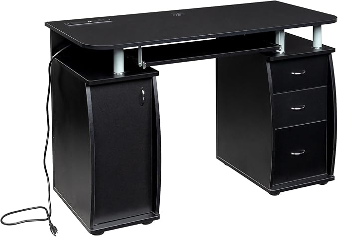 Black Computer Desk with Drawers Home Office Desk Modern Work Study Gaming Writing Home Office Desks with Storage Table for Bedroom PC Laptop Workstation 45.27 L x 21.65 W x 29.13 H