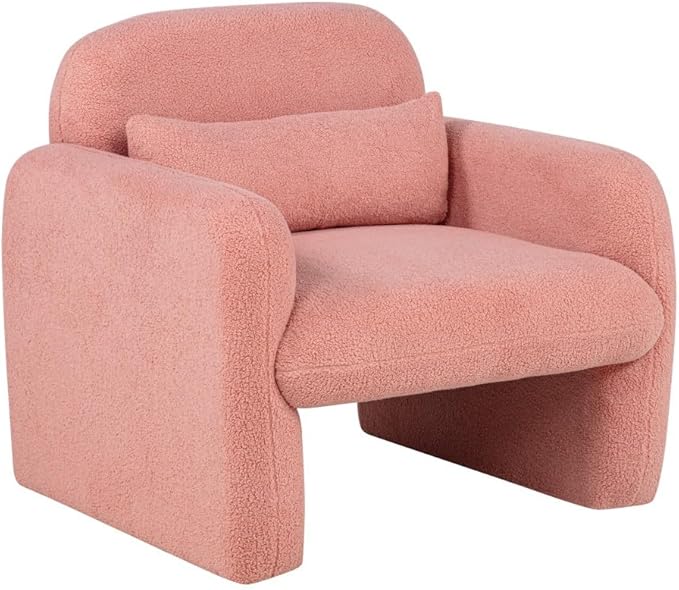 Stylish and Minimalist Teddy Fleece Single Sofa Chair with Arms and Pillow Armchair Accent Chair for Living Room Bedroom StudyGrey (Pink + Teddy)