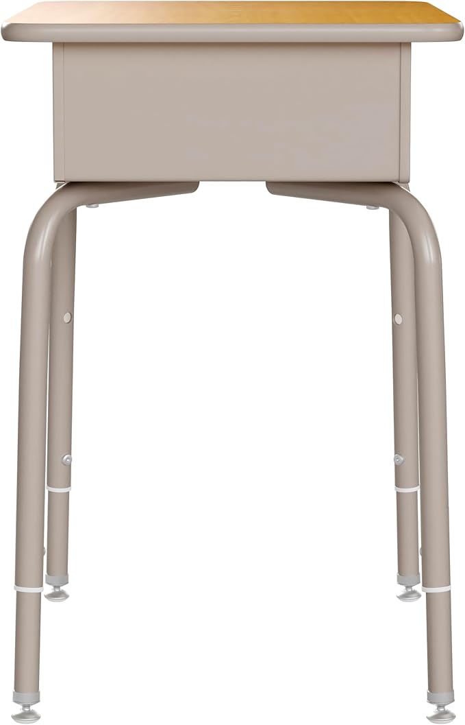 Flash Furniture Billie Student Desk - Maple Open Front School Desk - Silver Metal Frame - 24W x 18D Adjustable Height Durable for School or Remote Learning