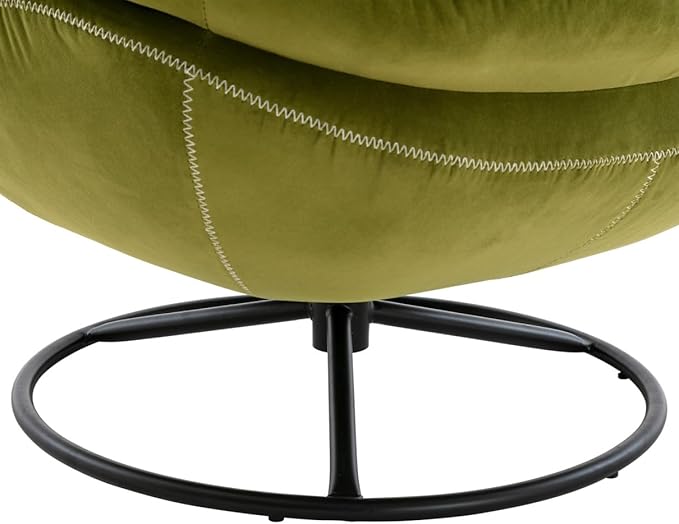 i-POOK Velvet Swivel Chair with Matching Swivel Ottoman Modern Upholstered Accent Chair with Round Black Metal Base and Backrest for Bedroom Living Room and Apartment Fruit Green