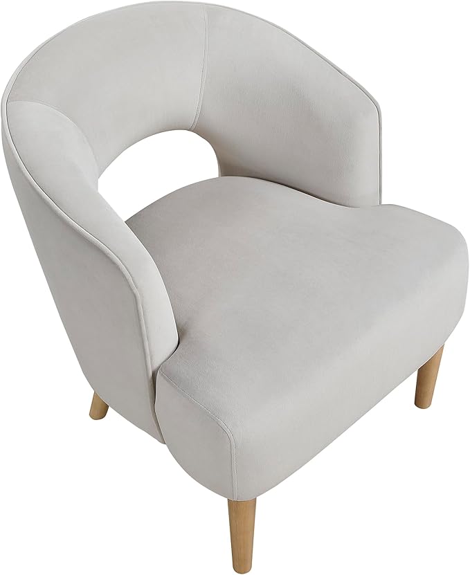 Lexicon Accent Arm Chair Modern Comfy Velvet Accent Chair Open Back with Solid Wood Legs for Living Room/Bedroom/Office/Waiting Room Gray
