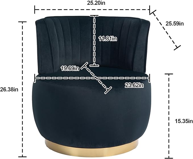 Accent Sofa Chairs360 Degree Swivel Round Armchairs with Wide Upholstered Fluffy Velvet Fabric Chair for Living Room Bedroom Office (Black+Velvet)