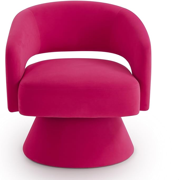 GDFStudio Swivel Barrel Chair Accent Arm Chair for Living Room Upholstered Velvet Round Reading Armchair Modern 360 Degree Comfy Swivel Chair with Open Backrest for Bedroom Office Rose Pink