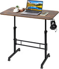 Standing Desk Adjustable Height Rolling Walking Pad Desk Small Mobile Table with Wheels Portable Stand Up Table for Standing or Sitting Size 31.5x15.7 Inch Rustic