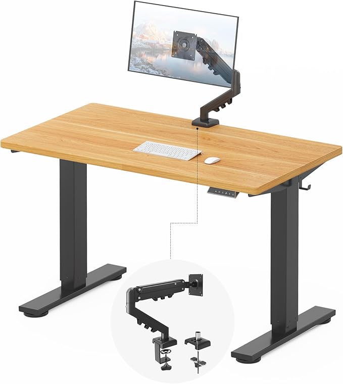 FLEXISPOT EN2 48''x24'' Standing Desk with Monitor Mount Bundle 1 Thick One-Piece Desktop Fully Adjustable Single Monitor Arm with Cable Management Bundle for Home Office Gaming &amp Study Mapl