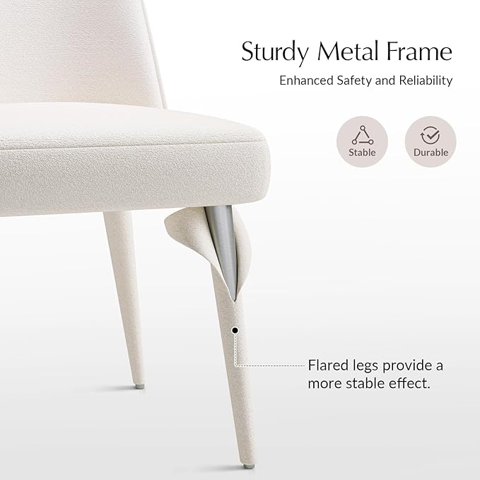 HULALA HOME Modern Dining Chairs Set of 2White Fully Chenille Upholstered Dining Room Chairs Set with Foot Peg Wood Frame Armless Kitchen Accent Chairs for Living Room Bedroom Reception - Ivory