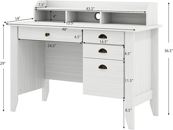 Safeplus 48 Computer Desk with 4 Storage Drawers and Hutch Wood Executive Table for PC Laptop