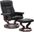 MCombo Manual Swivel Recliner with Ottoman Chair Ottoman Set for RV Small Spaces Living Room Bedroom Office 9019 4919 (Faux Leather Black)