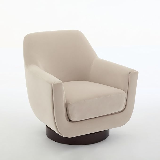 Swivel Chair Velvet Accent Chair Armchair Round Barrel Chair U-shaped Fully Assembled Chair for Living Room Bedroom (Beige)