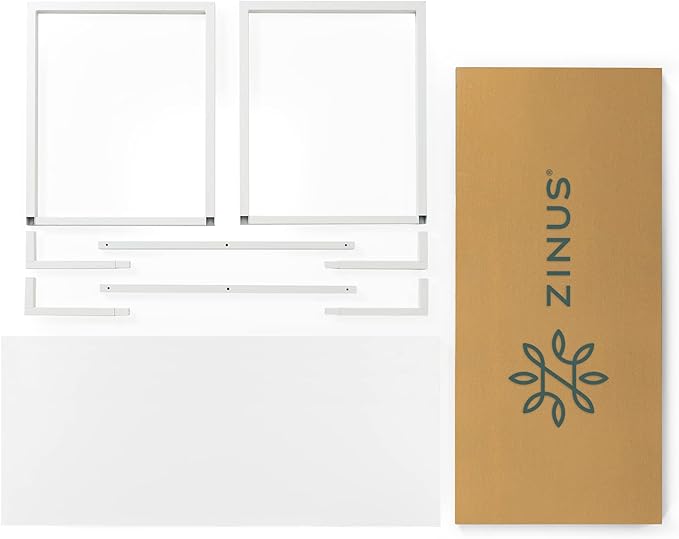 Zinus Jennifer 55 Inch White Frame Desk Computer Workstation Office Desk Easy Assembly White