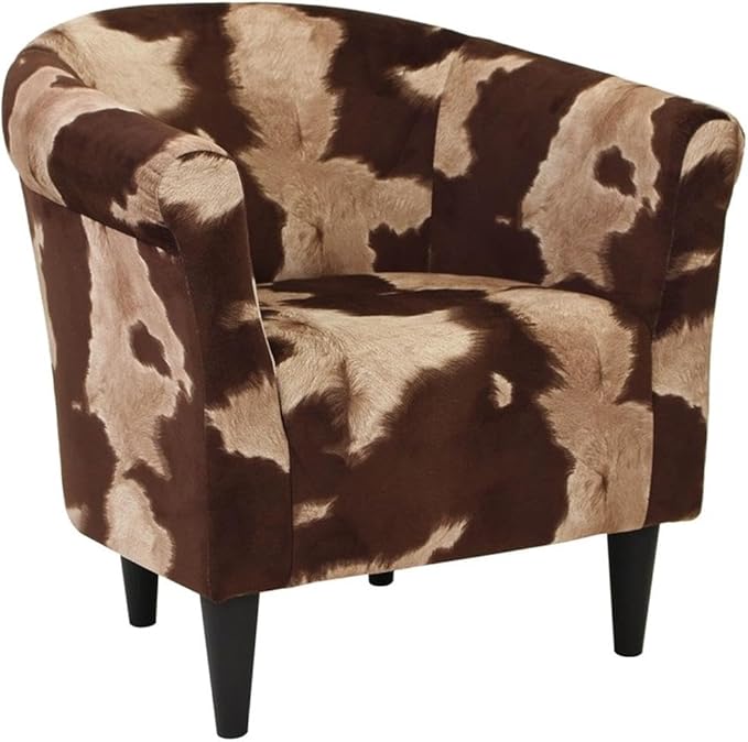 Pemberly Row Traditional Fabric Club Chair 32 H x 30.5 W x 27.5 D EPS Material Brown Multi Finish Padded Seat Rounded Arms Tapered Legs Safari Animal Print Accent Chair for Living Room or