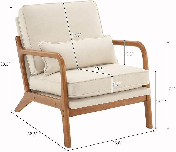 Lestar Single Lounge Chair Modern Accent Sofa Chairs Linen Upholstered Seat with Back Cushion and Pillow for Living Room (Beige)