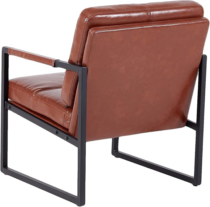 Red Brown PU Leather Leisure Black Metal Frame Recliner Chair for Living Room and Bedroom Furniture