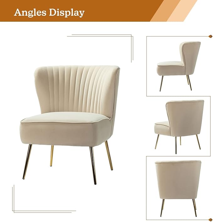 HULALA HOME Velvet Accent Chair Modern Upholstered Cute Side Chair with Gold Metal Legs Armless Wingback Slipper Chair Comfy Living Room Chair for Bedroom Guest Room VanityTAN