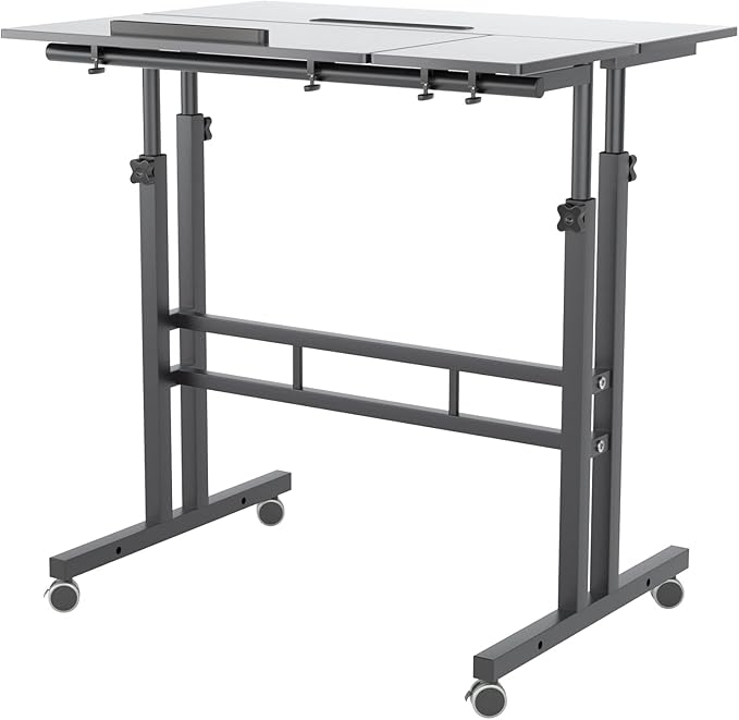 SDHYL 31.5 inches Movable Laptop Desk with Mouse Board Adjustable Height and Angle Anti-Slip Workstation Home Office Desk with Tablet Slot Portable Student Desk Black S7-ZS-101-2BK-US