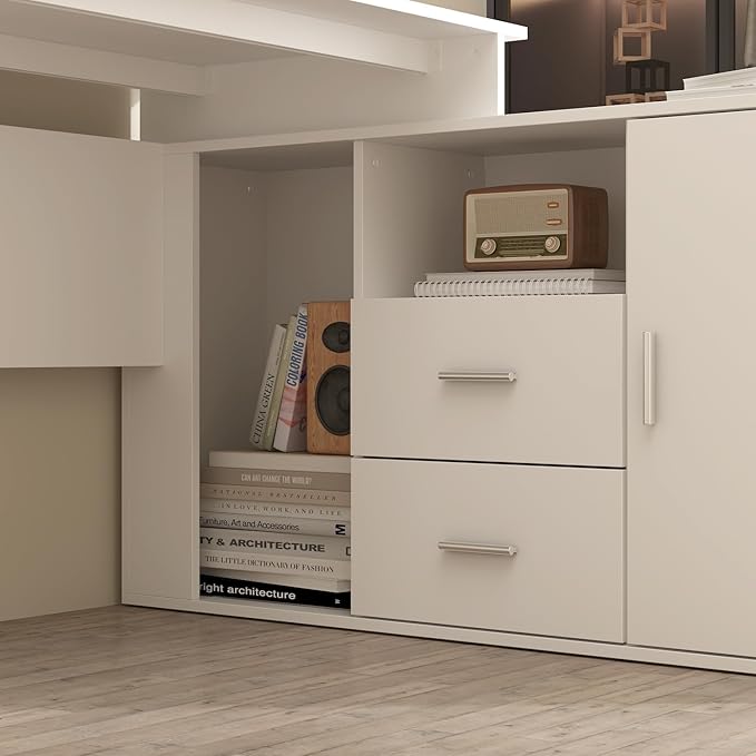 Corner Computer Desk L Shaped with Reversible File Cabinet Large Writing Table for Home Office with Shelves &amp 2 Drawers Convertible Office Desk Workstation Gaming Desk White
