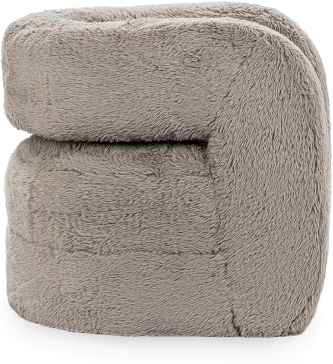 Pemberly Row Plush Faux Fur Polyester Accent Chair Dark Gray Upholstery Barrel Design Foam Cushion 32.5W x 32.5D x 28.5H Pre-Assembled Living Room or Decorative Space Seating
