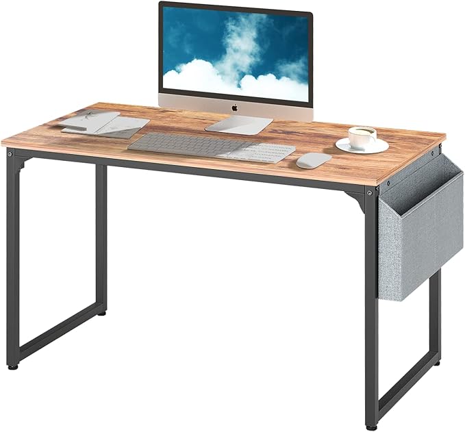 PayLessHere Computer Desk with 2 Shelves 47 in Length Study Writing Table 2-in-1 Large Office Desk with Metal Legs Adjustable feet Modern Furniture for Home Office Study Room-Rustic Brown