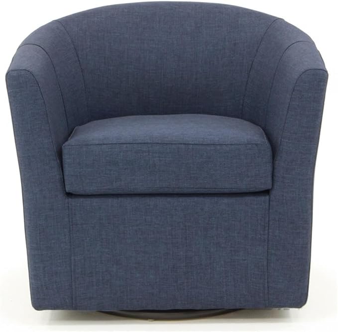 Pemberly Row Traditional Fabric Swivel Club Chair Navy Blue Finish 30 H x 30.5 W x 27 D Flared Arms Padded Removable Seat 360-Degree Swivel Base Comfortable Accent Chair for Living Room or