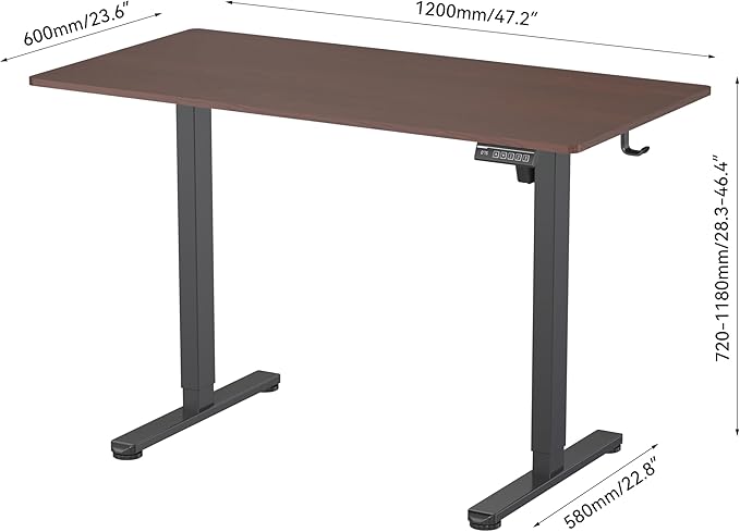 NSY Audio Electric Standing Desk 48x24 Inches - Height Adjustable Whisper Quiet Motor Walnut Top &amp Black Frame for Home Office Gaming Focused Work Walnut Brown