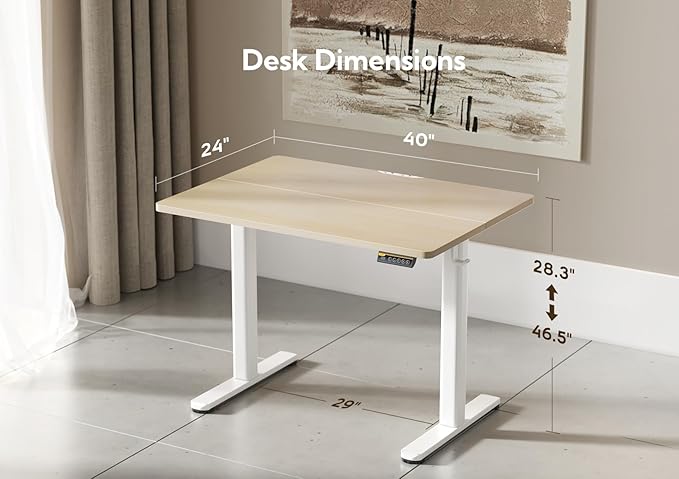 Seang Electric Standing Desk Adjustable Height with 3 Memory Presets 40x24 Inch Sit Stand with Splice Board for Home Office Computer Workstation White Frame/Nature Top
