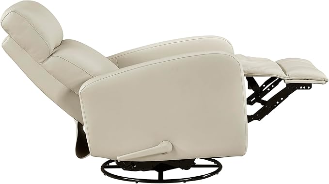 Lexicon Swivel Glider Reclining Chair Top Grain Leather Match Manual Pull Handle Recliner Comfy Nursery Glider Recliner Swivel Reclining Chair for Living Room/Office/Bedroom/Apartment Beige