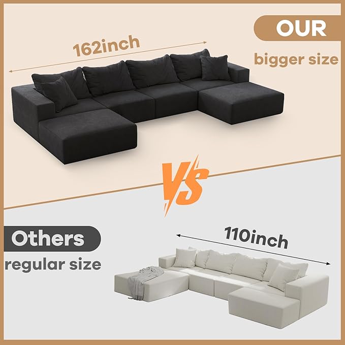197” Modular L-Shaped Sectional Sofa Cloud Chenille Couch with 6 Pillows No-Assembly Customizable Sofa for Living Room &amp Bedroom Gray