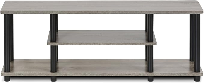 Furinno Turn-N-Tube No Tools 3D 3-Tier Entertainment TV Stand up to 50 inch TV Round Tubes French Oak Grey/Black