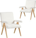 Giantex Mid-Century Modern Accent Chairs Set of 2 Sherpa Fabric Reading Chair with Padded Armrests Solid Rubber Wood Frame Upholstered Side Arm Chair for Living Room Bedroom Office Beige