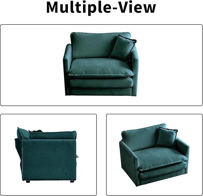 Green Oversized Single Cloud Sofa Couch Modern Accent Large Sectional Couches for Living Room Chenille Fabric Modular Sectional Sofa Deep Seat Home Sofas Set Sofá para Sala
