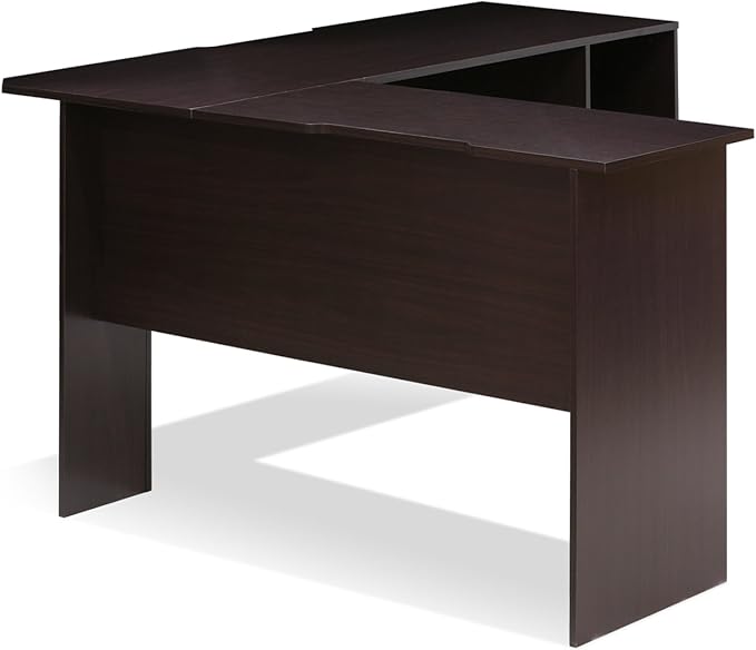 Furinno Indo L-Shaped Computer Desk with Bookshelf Espresso