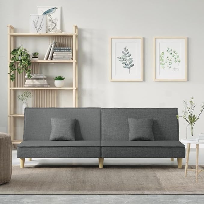 vidaXL Convertible Sleeper Sofa Bed with Adjustable Backrests and Complimentary Pillows Durable Fabric Construction Ideal for Small Spaces - Dark Gray