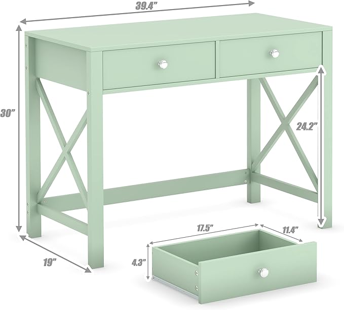 WiberWi Home Office Desk with Drawers Small Writing Computer Desk for Bedroom Modern Green Makeup Vanity Table for Girls Study Table for Home Office