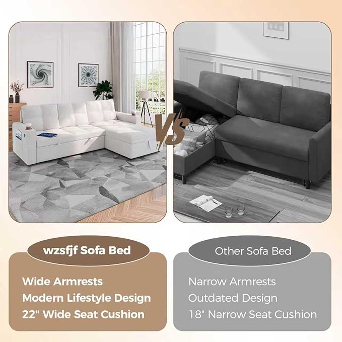 85 inch Sectional Sleeper Sofa Bed with StoragePull Out Couch with Reversible Storage ChaiseCup Holders USB ChargingSide PocketsComfortable Sectional Sofa Couches for Living RoomSmall Spaces | co