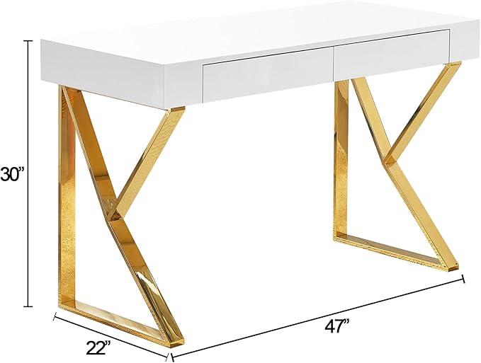 Best Master Furniture Benson High Gloss Modern Lacquer Home Office Desk Gold