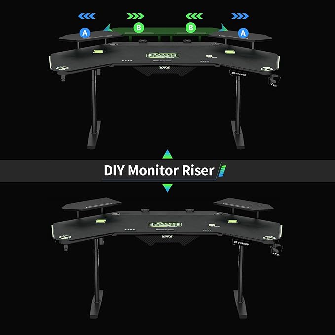 72 Standing Gaming Desk with Dual Motor Wing-Shaped Computer Desk with Full Coverage Mouse Pad Electric Height Adjustable Standing Desk with RGB LED Lights and Slot Design Shelves