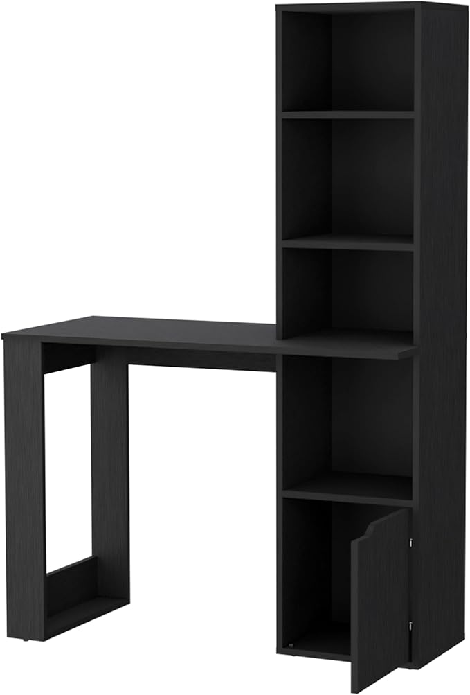 Home Office Desk Computer Desk with 4-Tier Bookcase and 1-Door Cabinet
