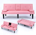 Convertible Folding Futon Sofa Bed with Metal Legs &amp 2 Cupholders Modern New Upholstered Couch Loveseat Sleeper Folding Couches Bed Removable Armrests for Small Spaces (Pink)